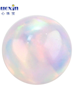 粉红色水晶澳宝无孔圆珠散珠 合成欧泊球形光珠极光无树脂耐高温