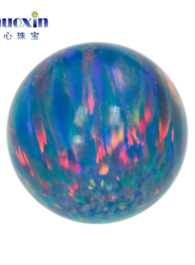圆珠欧泊石欧珀裸石 球形珠子合成澳宝光珠无孔湖蓝色红炫彩 OP01