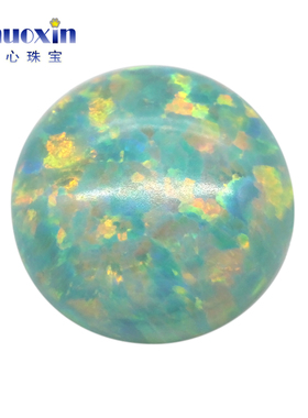 圆形平底薄荷绿色人造欧泊石OPAL 素面光面多彩欧珀澳宝裸石OP03