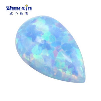 粉蓝色梨形平底素面澳宝戒面裸石OPAL 水滴形合成欧泊石宝石OP26