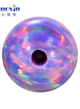 圆珠半孔紫色粉彩欧泊石欧珀裸石 球形打孔珠子人造合成澳宝OP38