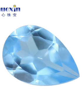 天然瑞士蓝托帕石水滴形裸石 梨形刻面尖底原石彩宝镶嵌主石