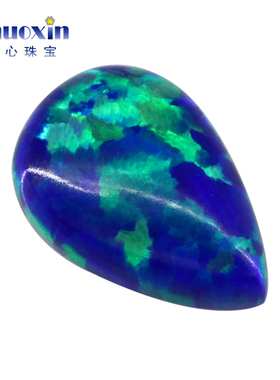 深蓝绿变彩梨形平底素面澳宝裸石OPAL 水滴形合成欧泊宝石#L-1