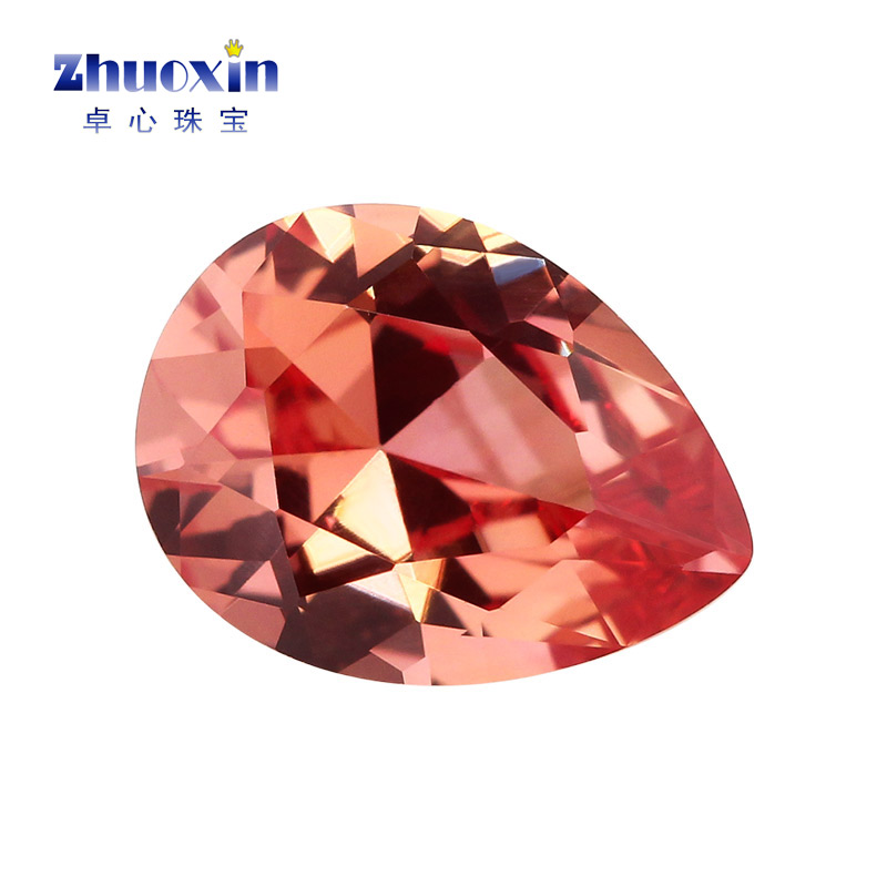 橙红色55#刚玉水滴形尖底裸石 梨形橙刚合成刚玉主石镶嵌可蜡镶