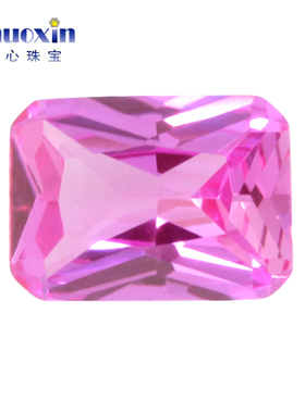 长方形倒角3#红刚玉裸石 合成红宝石车花小八角Ruby玫红戒面配石