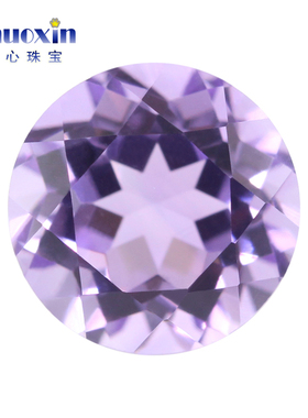 浅色天然紫水晶裸石散珠紫晶戒面 圆形刻面浅紫色宝石主配石戒指