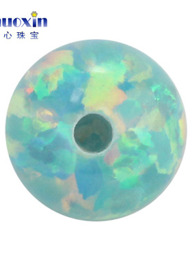 圆珠半孔薄荷绿色欧泊石欧珀裸石 球形打孔珠子人造合成澳宝OP03