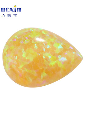 梨形平底素面澳宝黄色绿彩裸石OPAL 水滴形合成欧泊石宝石OP28