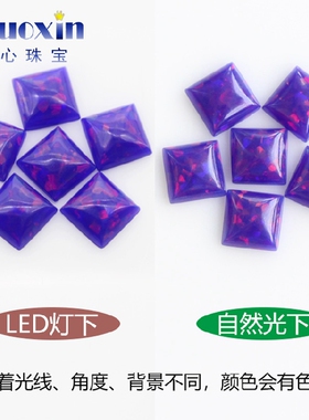 正方直角合成澳宝宝石裸石OPAL 公主方平底素面欧泊石镶耳环FH21
