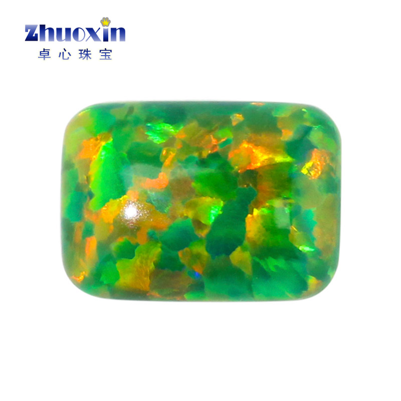 草绿色小八角 长方倒角合成澳宝裸石OPAL 平底素面欧泊石OP21