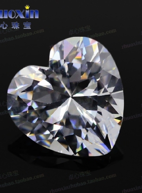 白色桃心爱心形尖底锆石裸石戒面 进口CZ无色透明心形钻石宝石DIY