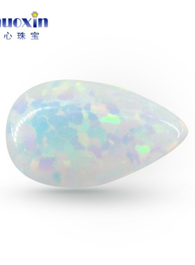 梨形平底素面澳宝戒面裸石OPAL 水滴形白色系合成仿白欧泊石OP17