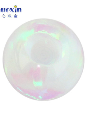 圆珠半孔仿白欧泊绿彩欧珀裸石 球形打孔珠子人造合成澳宝OP16
