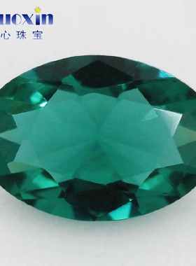 蛋形孔绿色玻璃戒面裸石高仿钻 椭圆形孔绿玻镶嵌首饰品主石裸钻