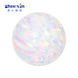 圆珠白欧泊石欧珀裸石 球形珠子合成澳宝光珠无孔多彩OP17