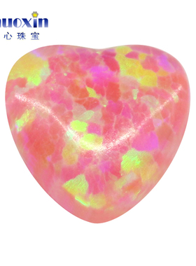 人造欧泊石OPAL 桃红色心形平底素面桃心形欧珀澳宝戒面镶嵌OP07