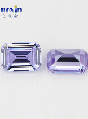 祖母绿切工戒面变蓝锆裸石 长方倒角车平合成锆石CZ淡紫色仿钻DIY