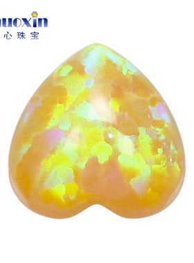 黄色心形人造欧泊石OPAL 平底素面欧珀澳宝绿变彩戒面镶嵌OP28