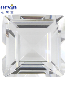 正方直角车平天然白水晶裸石 白色水晶正方形尖底刻面净体通透