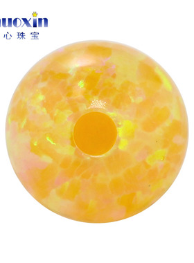 圆珠半孔黄色绿彩欧泊石欧珀裸石 球形打孔珠子人造合成澳宝OP28