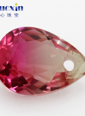 单孔梨形人造合成西瓜碧玺玻璃裸石 水滴有孔桃红色散珠主石BX09