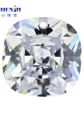 白锆肥正方中间单边孔裸石 枕形透明色打孔单孔钻人造锆石DITY钻
