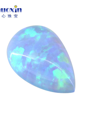 梨形平底素面澳宝戒面裸石OPAL 水滴形天蓝色合成欧泊石宝石OP06