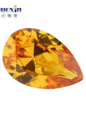 22#黄刚梨形水滴形黄色宝石裸石 合成刚玉合成蓝宝石戒指主石