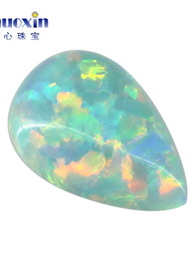 薄荷绿色梨形平底素面澳宝戒面裸石OPAL 水滴形合成欧泊石OP03