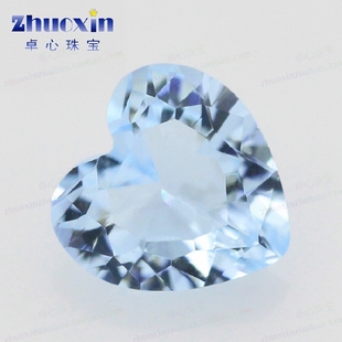 桃心形浅海蓝色玻璃裸石 心形人造浅海蓝宝石戒面微镶耳环耳钉DIY