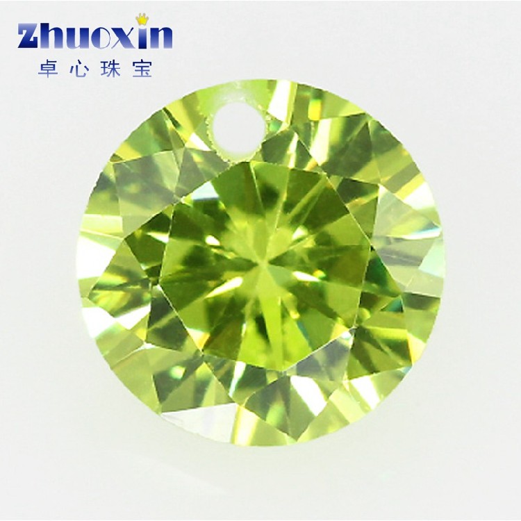 单孔圆形苹果绿色锆石戒面裸石 带孔人造cz宝石浅绿色散珠镶耳环