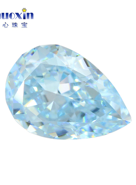 浅海蓝色冰花切梨形锆石裸石 水滴形合成CZ碎冰切高碳钻尖底主石