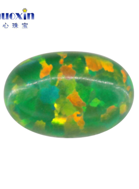 草绿炫彩蛋形平底素面人造澳宝OPAL 椭圆形欧泊石裸石主石 OP21