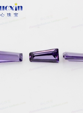 梯方紫红色CZ锆石戒面裸石 梯形紫色人造宝石饰品首饰配石1.5-5mm
