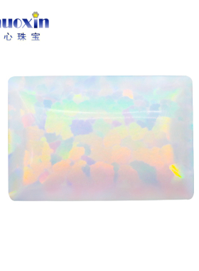 白色系多彩长方直角合成澳宝裸石OPAL 平底素面仿白欧泊主石OP17