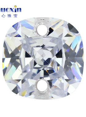 双孔肥正方形白锆尖底裸石 白色透明色枕形打孔钻人造锆石DIY钻