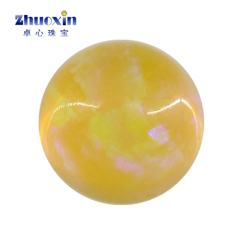 黄色多彩人造欧泊石opal 圆形平底素面欧珀澳宝戒面裸石#16c