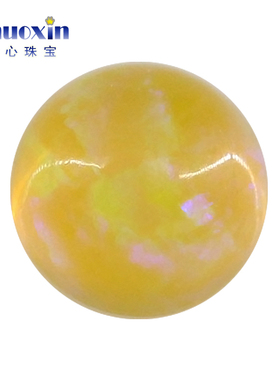圆形人造欧泊石OPAL 透黄色绿变彩平底素面欧珀澳宝戒面裸石 #16C