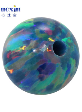 半孔圆珠湖蓝色欧泊欧珀石裸石 球形打孔珠子合成澳宝OP01