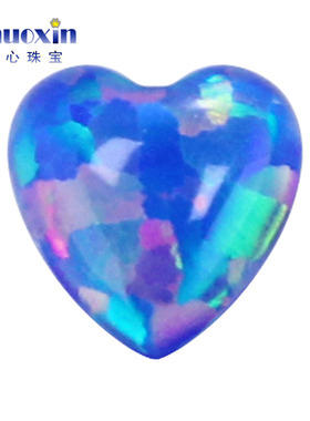 蓝色红彩心形人造欧泊石OPAL 平底素面欧珀澳宝戒面镶嵌 OP74