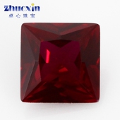 正方直角8 红刚玉鸽血红裸石 公主方Ruby人造合成培育红宝石戒面