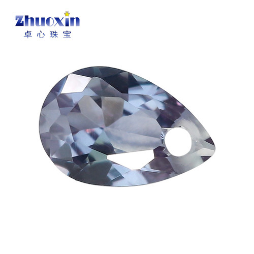 梨形单孔变色刚玉45#裸石 合成刚玉灰蓝色水滴形耳钉首饰打孔裸钻
