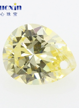 梨形鹅黄色锆石戒面单孔裸石仿钻 带孔水滴形柠檬黄色人造cz宝石