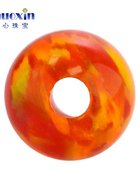 全孔圆珠深橘红色欧泊石欧珀裸石 球形打孔珠子合成澳宝通孔OP31