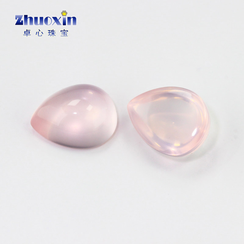 水滴形蛋面粉晶戒面裸石 天然粉水晶芙蓉石梨形平底素面冰透纯净