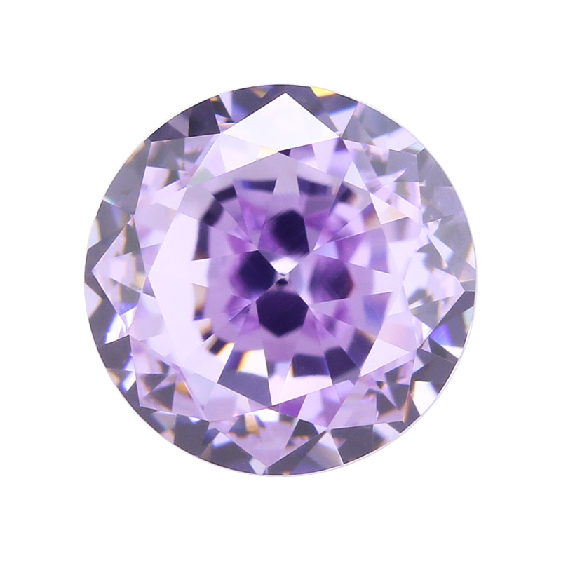圆形紫色冰花切人造锆石裸石 人工宝石碎冰切爆闪高碳钻镶嵌戒面