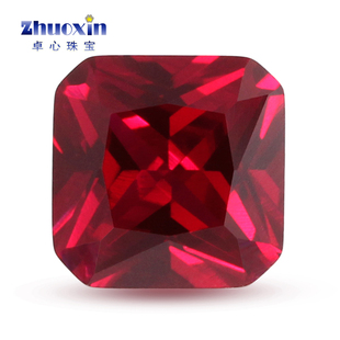 正方倒角8 红刚玉鸽血红裸石人造合成培育红宝石尖底Ruby戒面主石