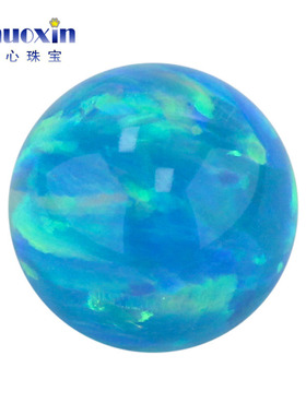 圆珠蓝色多彩炫彩欧泊石欧珀裸石 球形珠子合成澳宝光珠无孔OP73