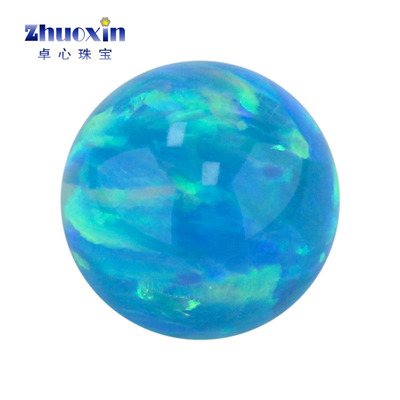 圆珠蓝色多彩炫彩欧泊石欧珀裸石 球形珠子合成澳宝光珠无孔OP73
