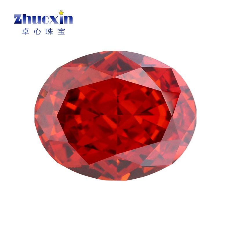 冰花切帕德玛红色蛋形锆石裸石 椭圆形中国红合成CZ碎冰切高碳钻